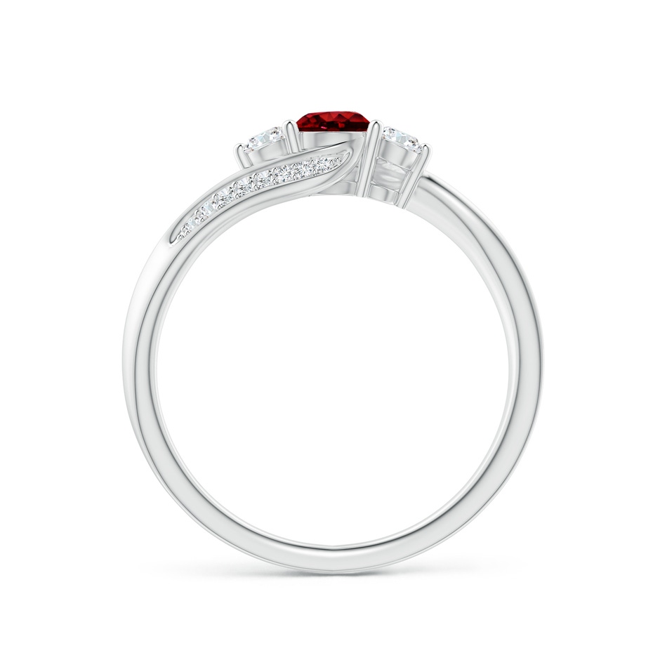 4mm AAAA Ruby and Diamond Three Stone Bypass Ring in White Gold side 1