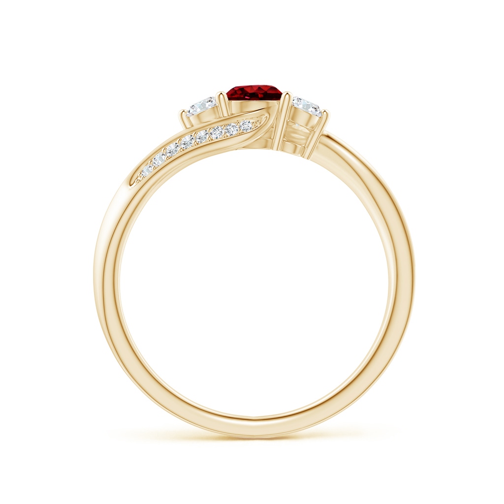 4mm AAAA Ruby and Diamond Three Stone Bypass Ring in Yellow Gold - side 1