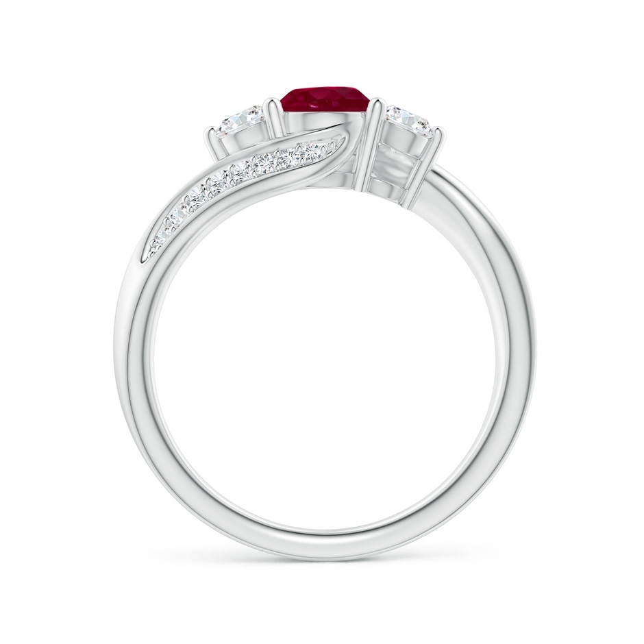 5mm A Ruby and Diamond Three Stone Bypass Ring in White Gold side 1