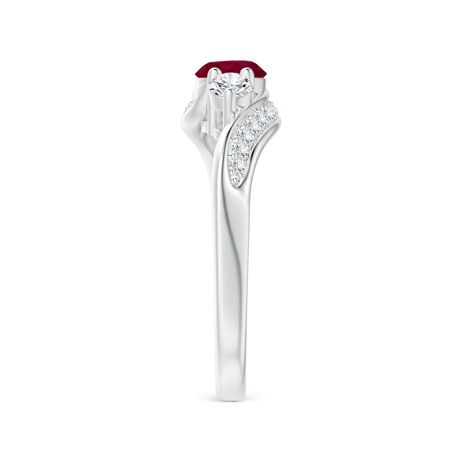 5mm A Ruby and Diamond Three Stone Bypass Ring in White Gold side 2