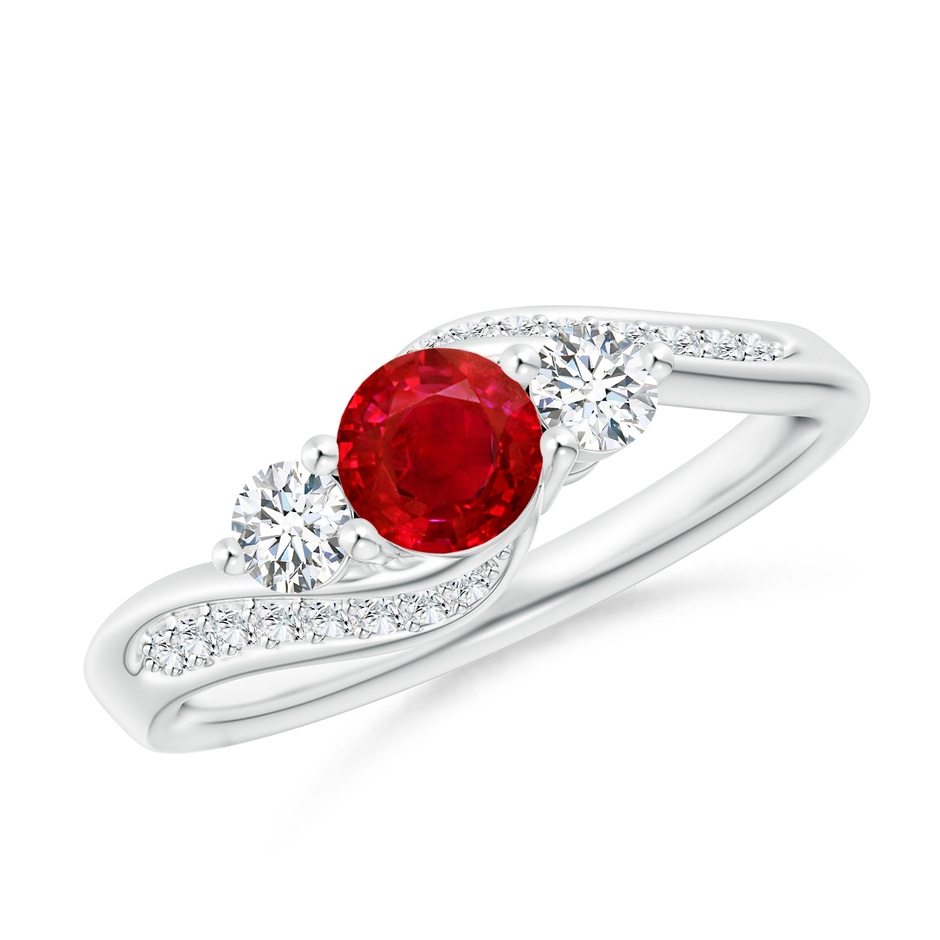 5mm AAA Ruby and Diamond Three Stone Bypass Ring in White Gold 