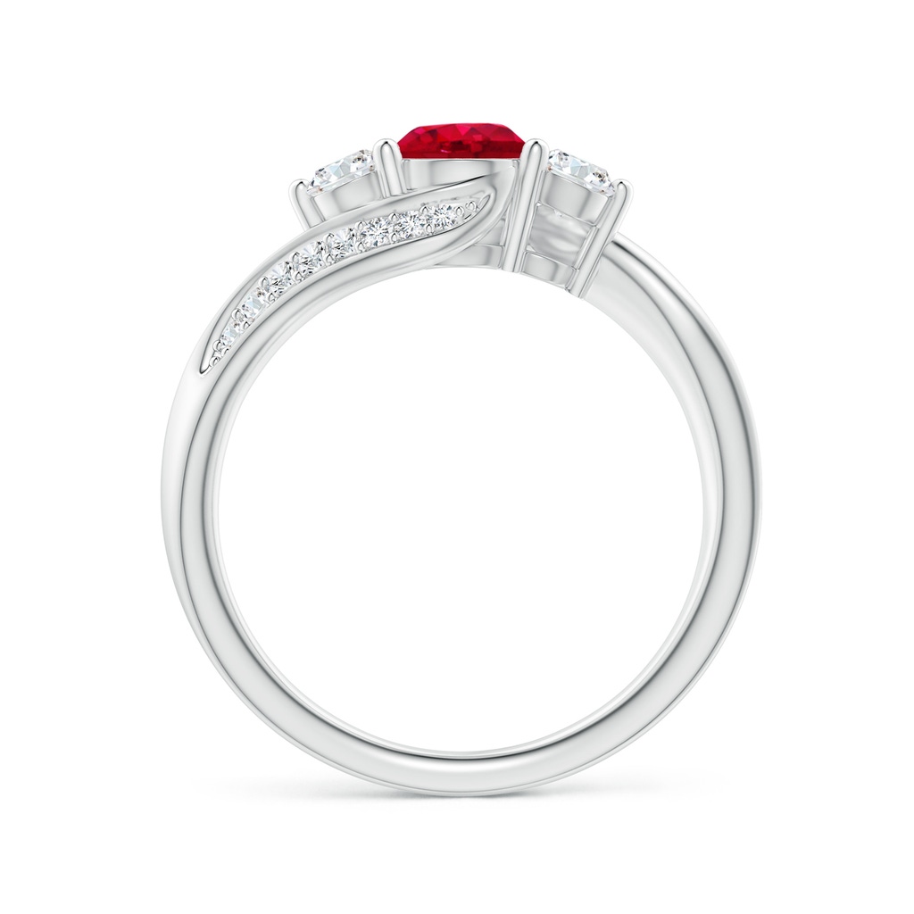 5mm AAA Ruby and Diamond Three Stone Bypass Ring in White Gold Side 1
