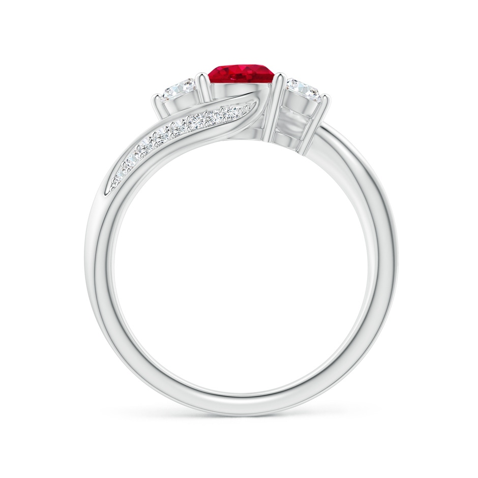 5mm AAA Ruby and Diamond Three Stone Bypass Ring in White Gold side 1