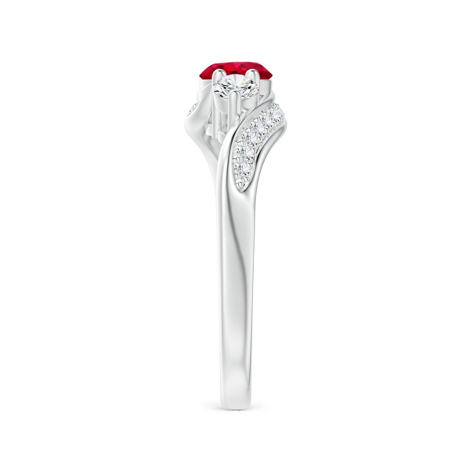 5mm AAA Ruby and Diamond Three Stone Bypass Ring in White Gold side 2