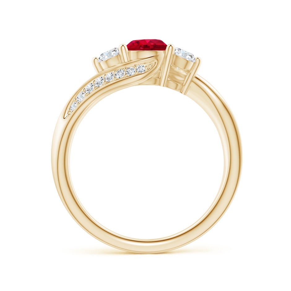 5mm AAA Ruby and Diamond Three Stone Bypass Ring in Yellow Gold side 1
