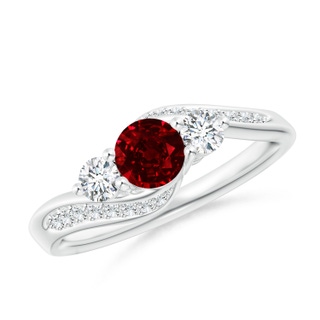 5mm AAAA Ruby and Diamond Three Stone Bypass Ring in P950 Platinum