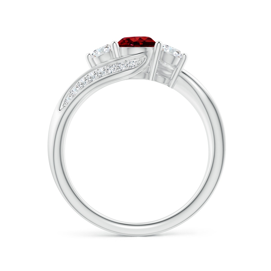 5mm AAAA Ruby and Diamond Three Stone Bypass Ring in P950 Platinum side 1