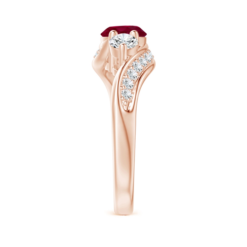 6mm A Ruby and Diamond Three Stone Bypass Ring in Rose Gold side 2