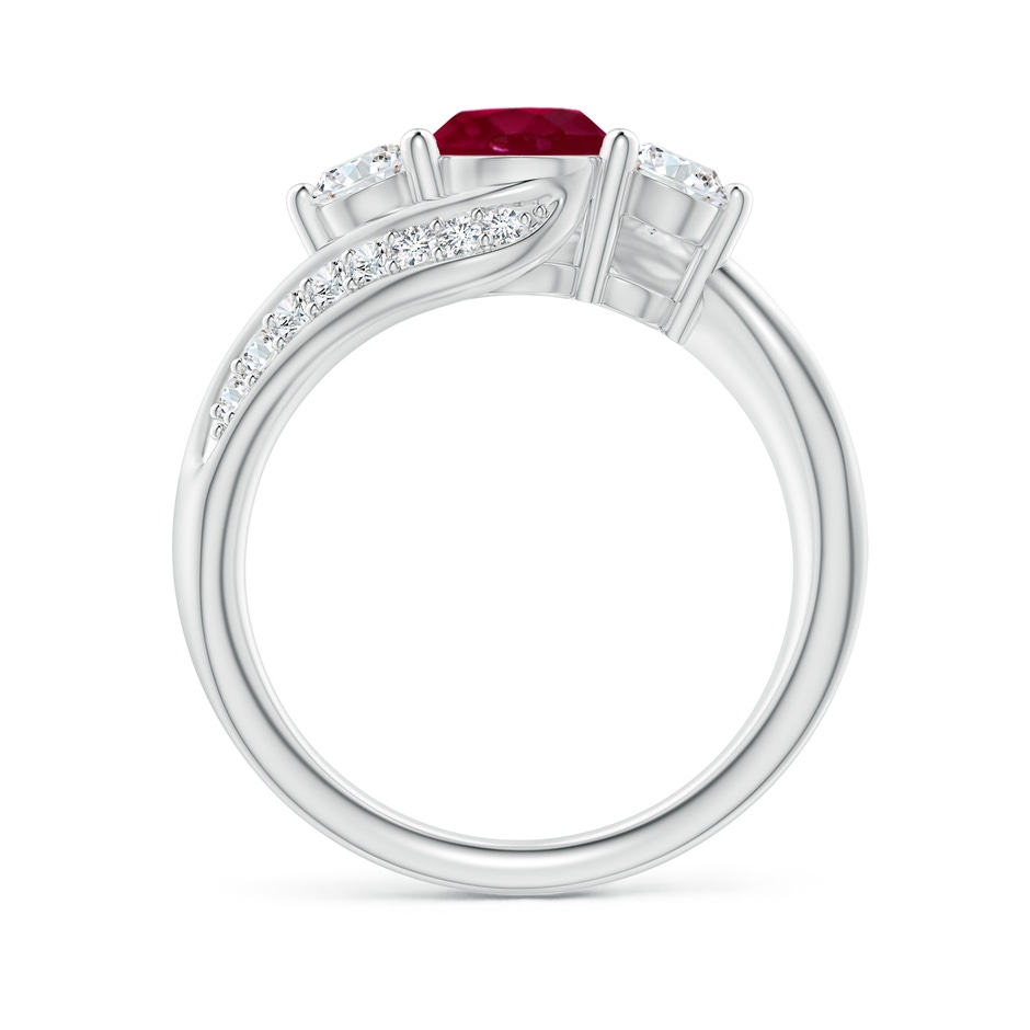 6mm A Ruby and Diamond Three Stone Bypass Ring in White Gold side 1