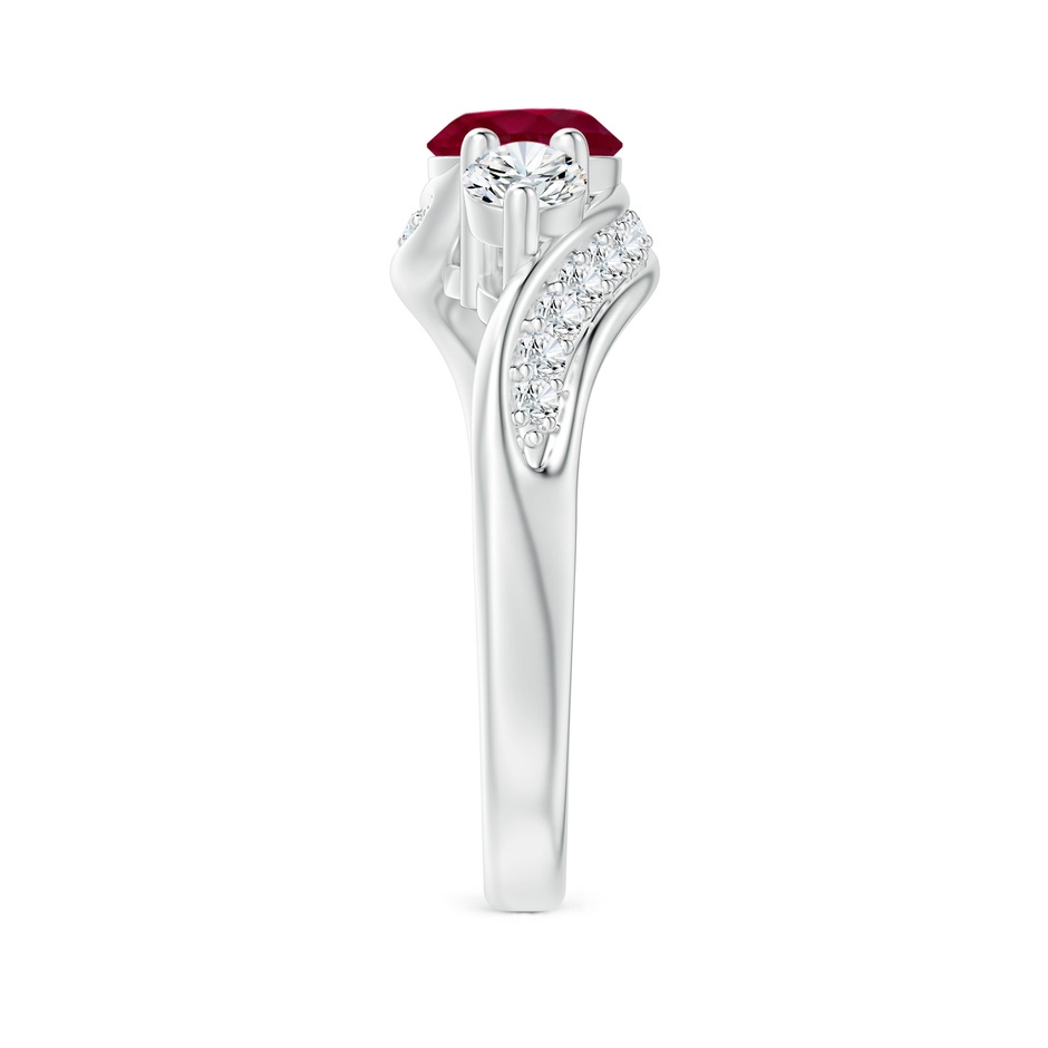 6mm A Ruby and Diamond Three Stone Bypass Ring in White Gold side 2
