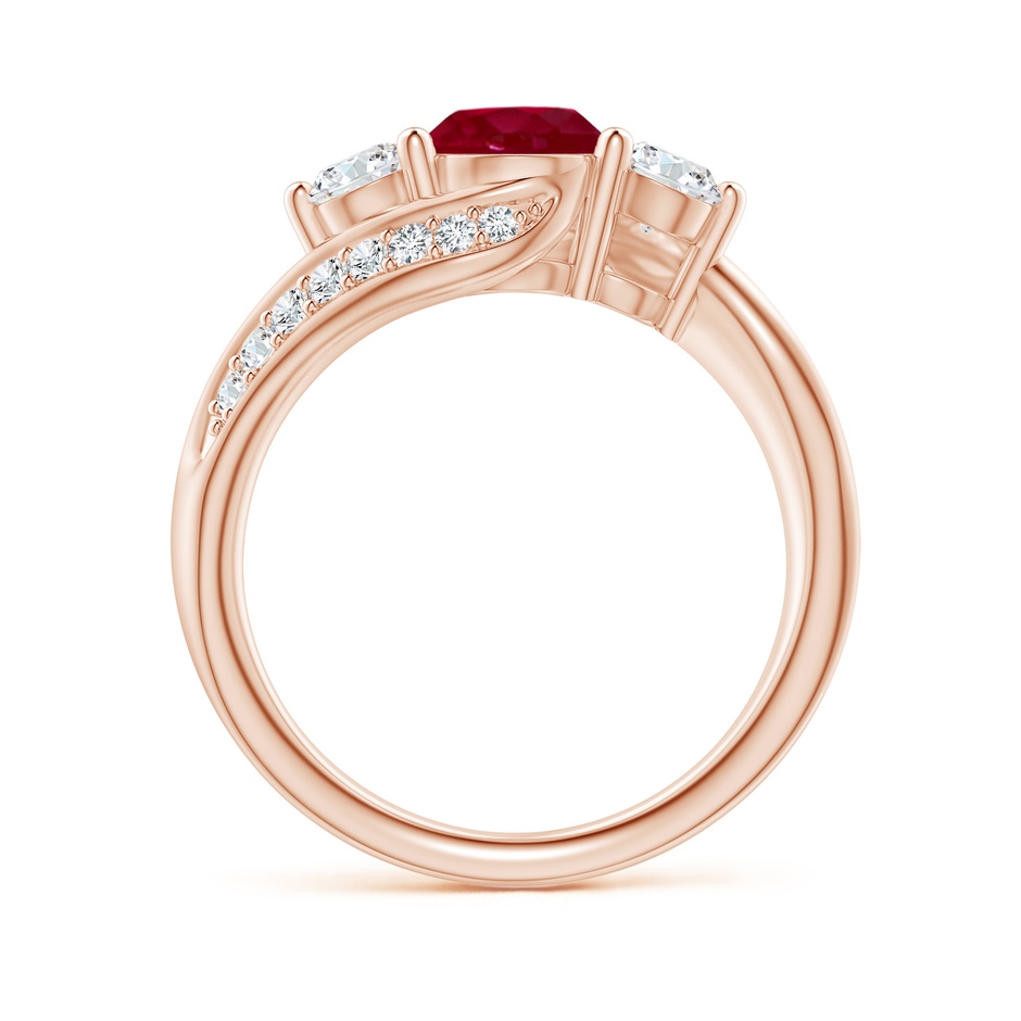 6mm AA Ruby and Diamond Three Stone Bypass Ring in Rose Gold side 1