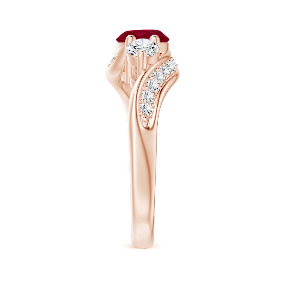 6mm AA Ruby and Diamond Three Stone Bypass Ring in Rose Gold side 2