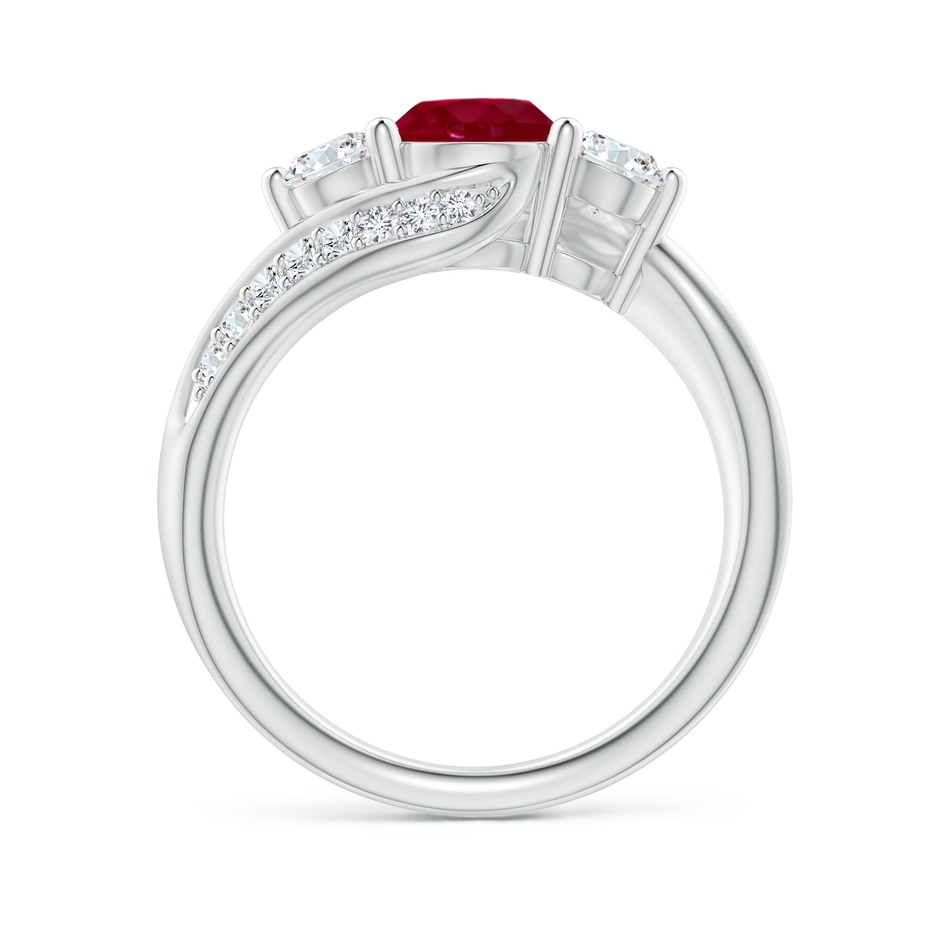 6mm AA Ruby and Diamond Three Stone Bypass Ring in White Gold side 1