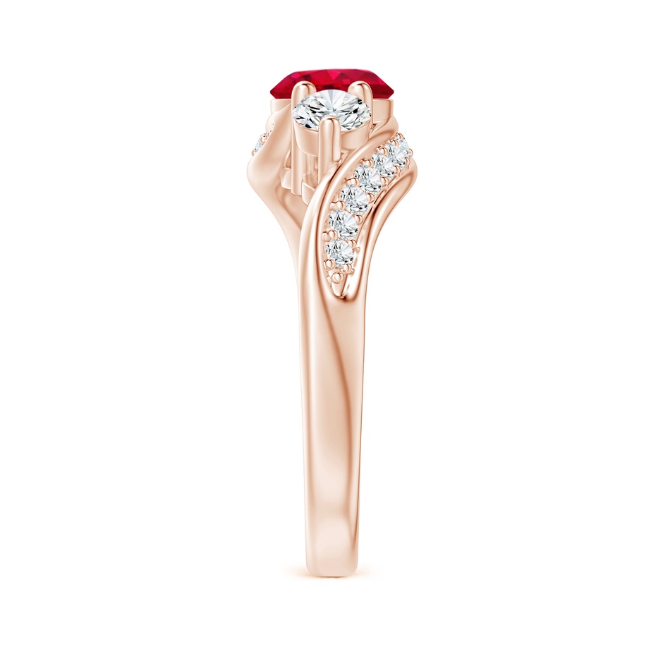 6mm AAA Ruby and Diamond Three Stone Bypass Ring in Rose Gold side 2