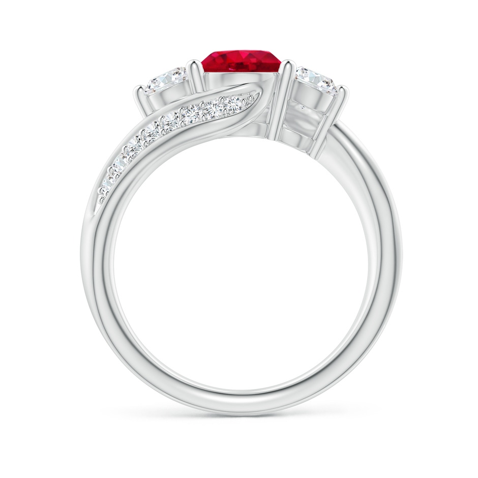 6mm AAA Ruby and Diamond Three Stone Bypass Ring in White Gold side 1