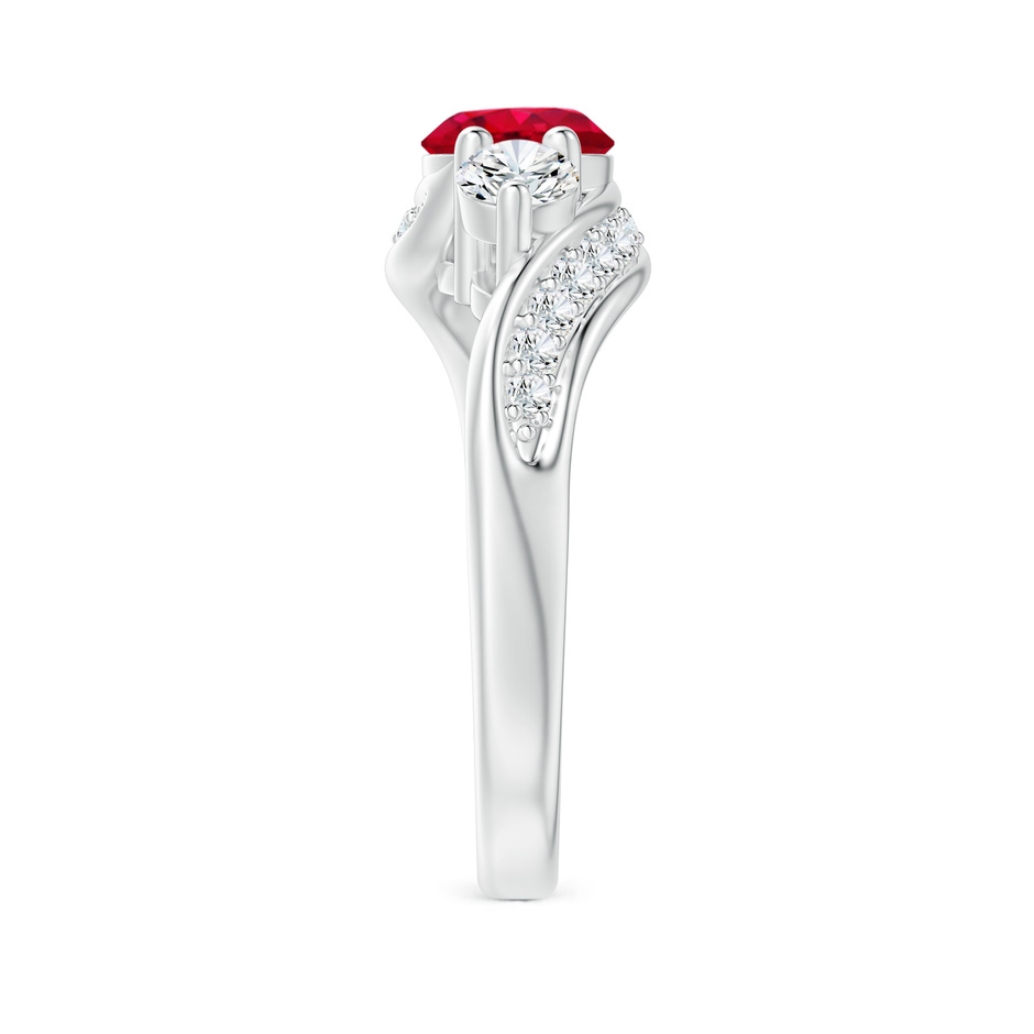 6mm AAA Ruby and Diamond Three Stone Bypass Ring in White Gold side 2