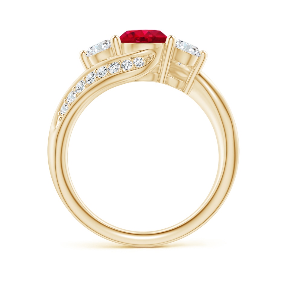 6mm AAA Ruby and Diamond Three Stone Bypass Ring in Yellow Gold side 1