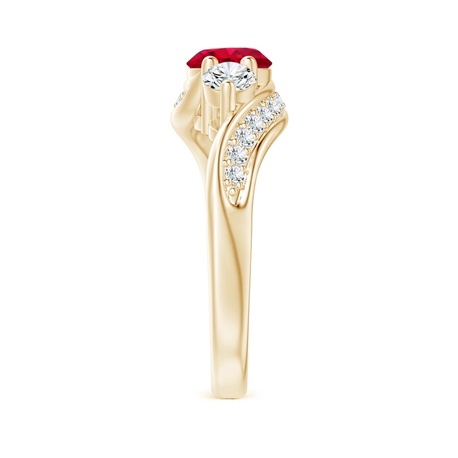 6mm AAA Ruby and Diamond Three Stone Bypass Ring in Yellow Gold side 2