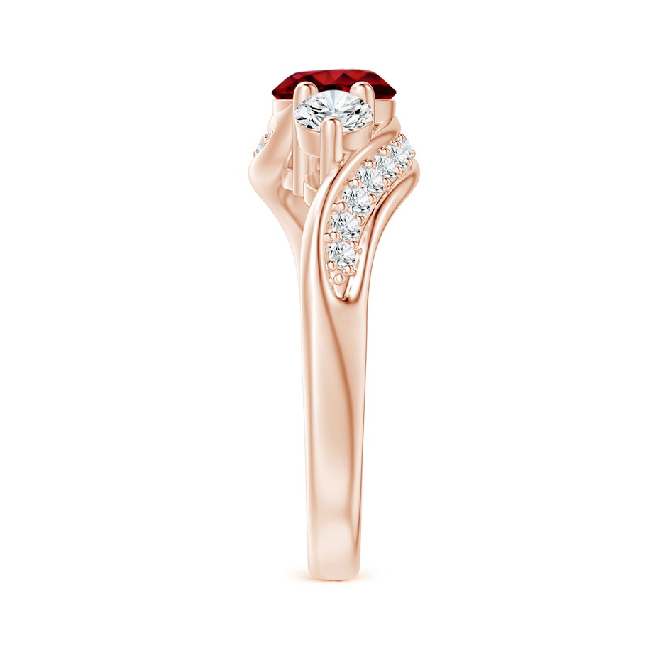6mm AAAA Ruby and Diamond Three Stone Bypass Ring in Rose Gold side 2