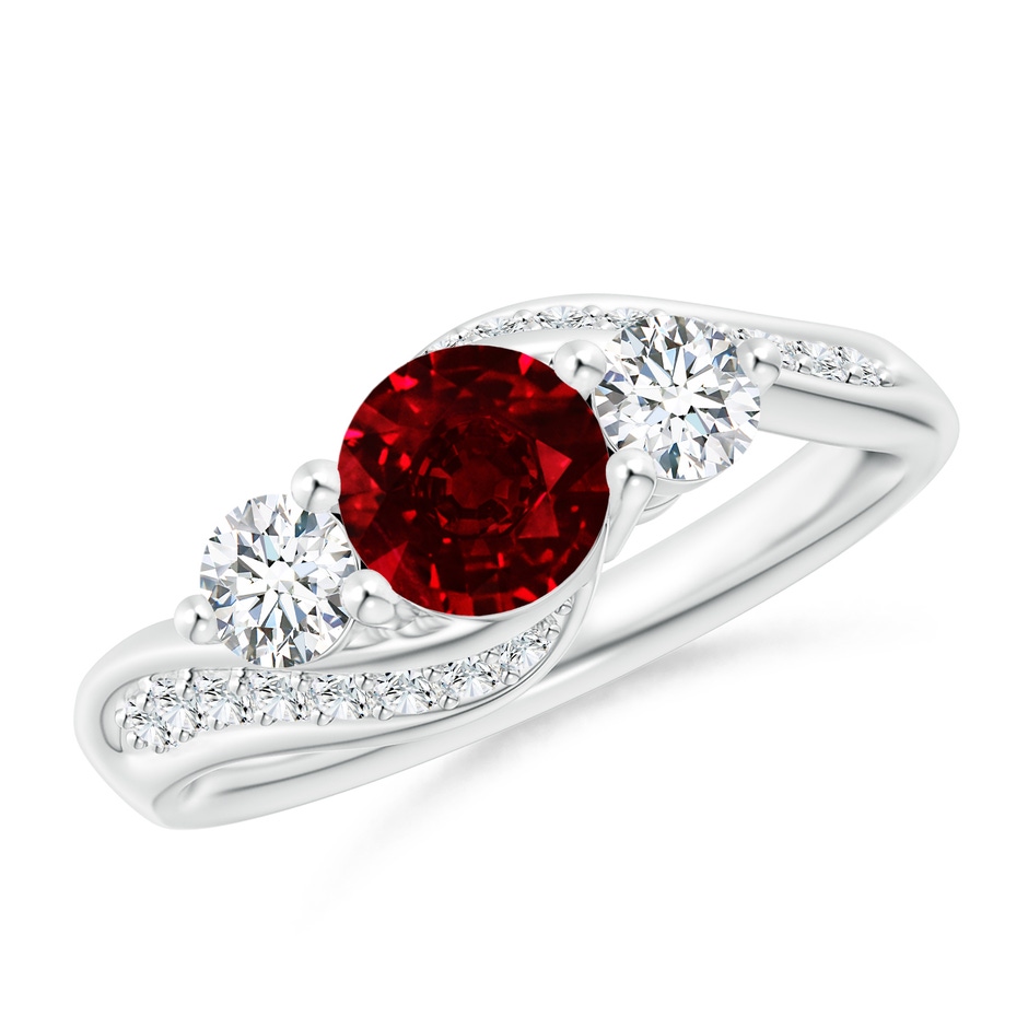 6mm AAAA Ruby and Diamond Three Stone Bypass Ring in White Gold 