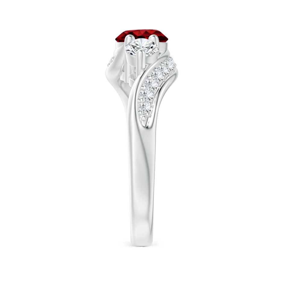 6mm AAAA Ruby and Diamond Three Stone Bypass Ring in White Gold side 2