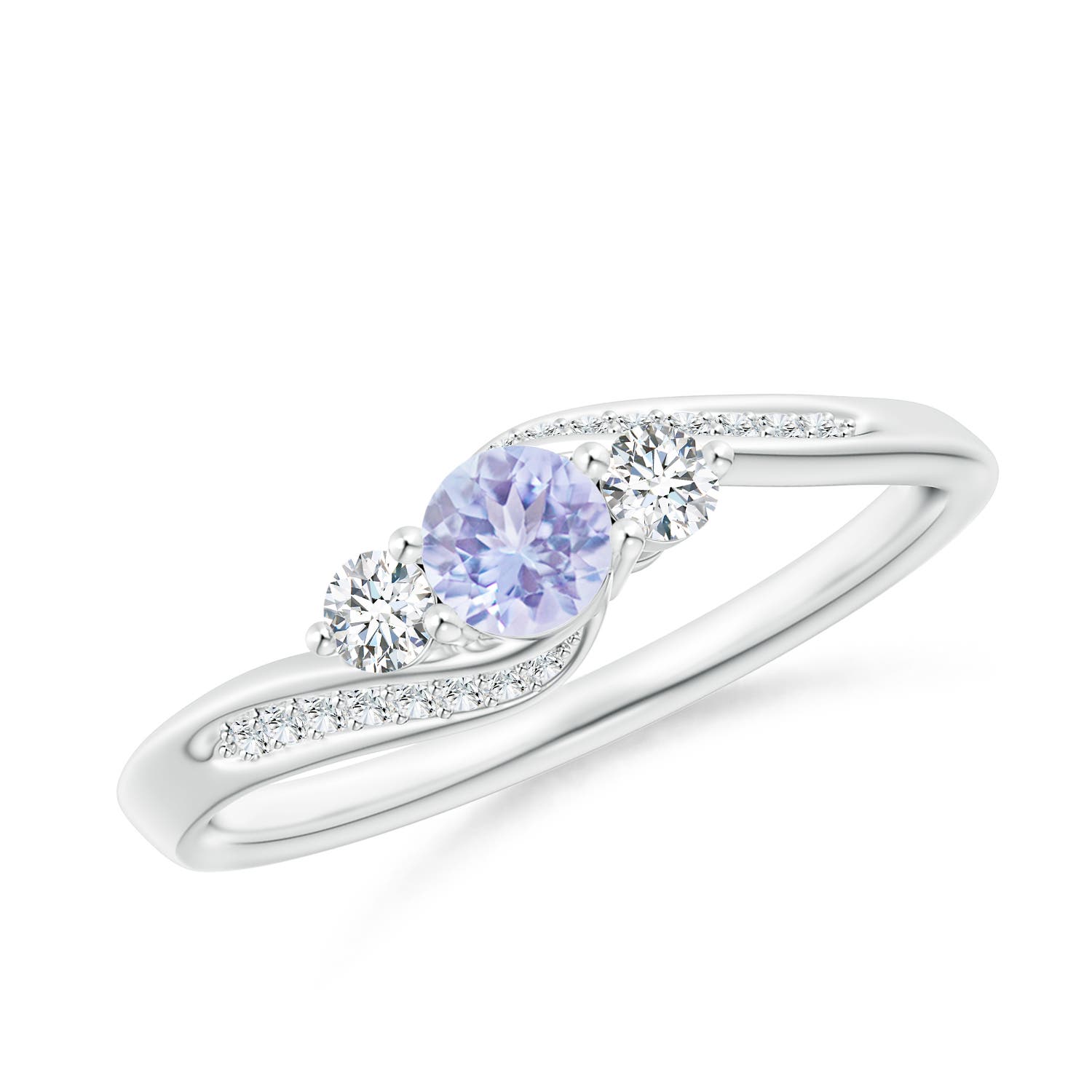 4mm A Tanzanite and Diamond Three Stone Bypass Ring in P950 Platinum