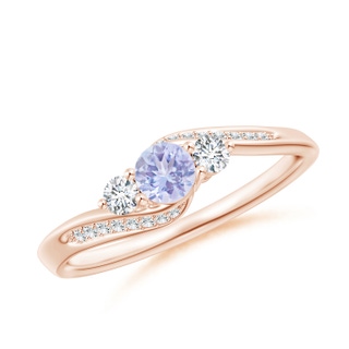 4mm A Tanzanite and Diamond Three Stone Bypass Ring in Rose Gold