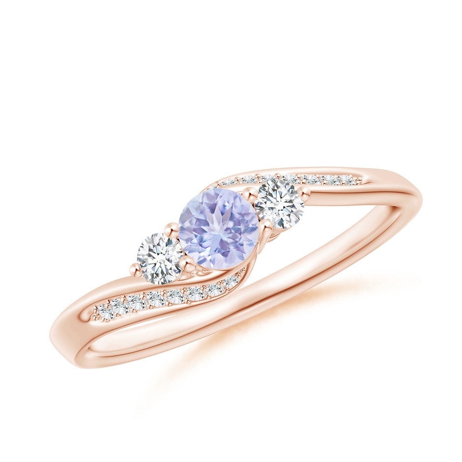 4mm A Tanzanite and Diamond Three Stone Bypass Ring in Rose Gold 
