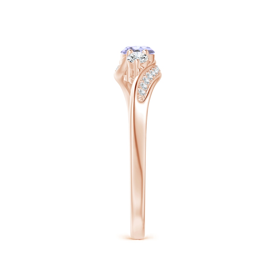 4mm A Tanzanite and Diamond Three Stone Bypass Ring in Rose Gold side 2