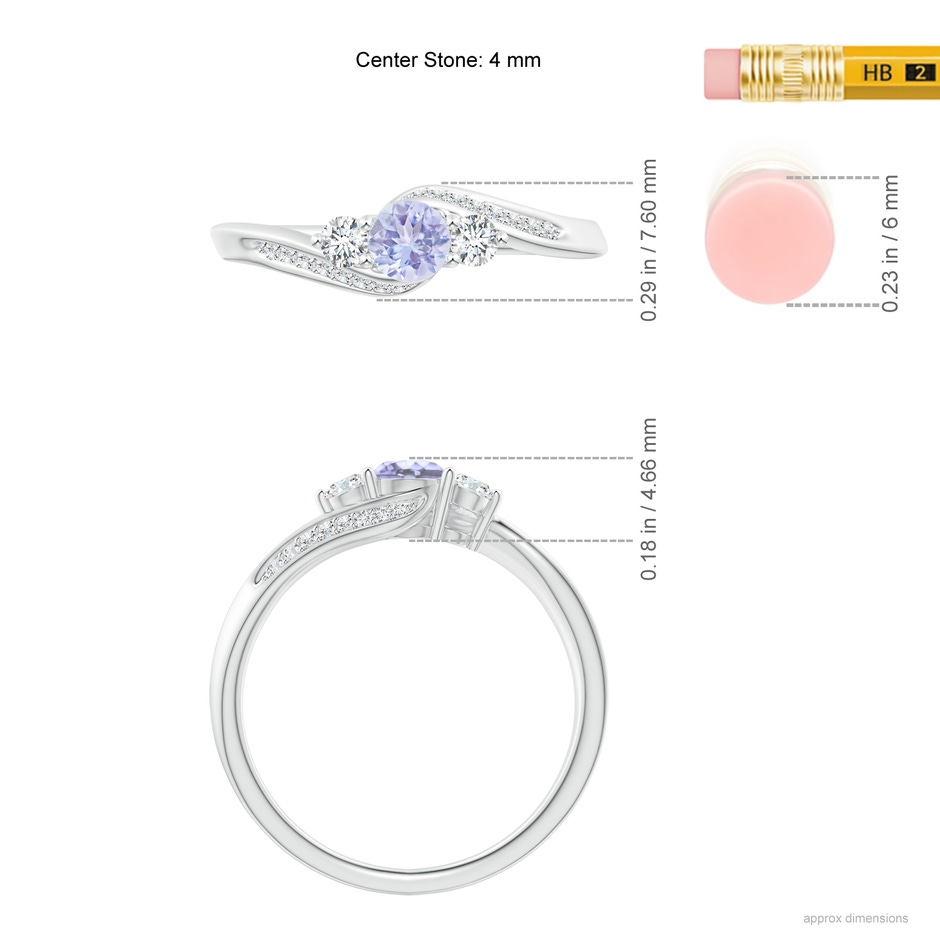 4mm A Tanzanite and Diamond Three Stone Bypass Ring in White Gold ruler