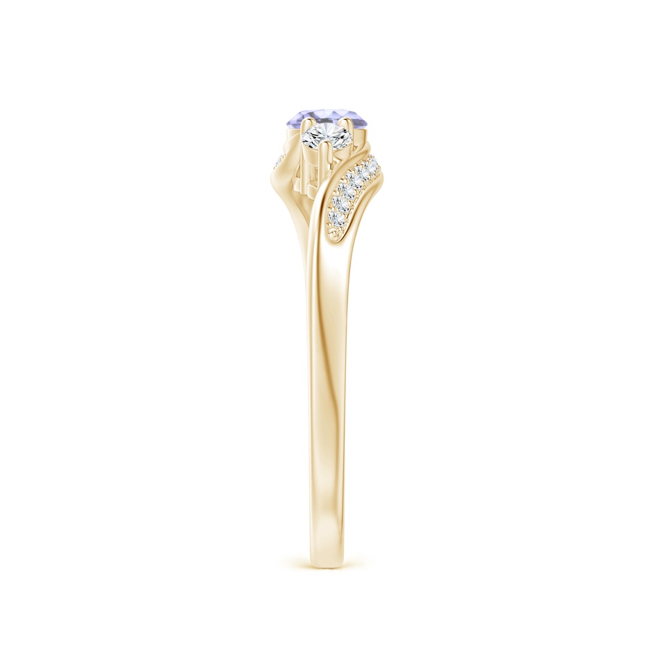 4mm A Tanzanite and Diamond Three Stone Bypass Ring in Yellow Gold side 2