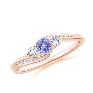 4mm AA Tanzanite and Diamond Three Stone Bypass Ring in Rose Gold
