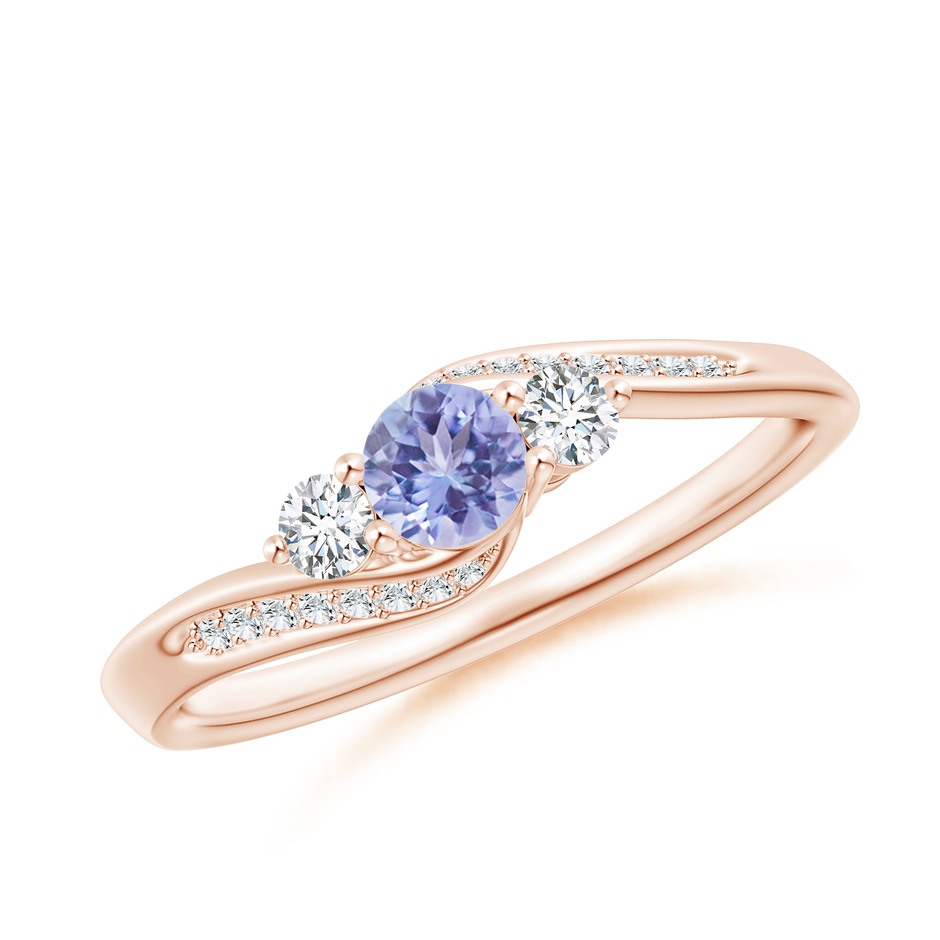 4mm AA Tanzanite and Diamond Three Stone Bypass Ring in Rose Gold 