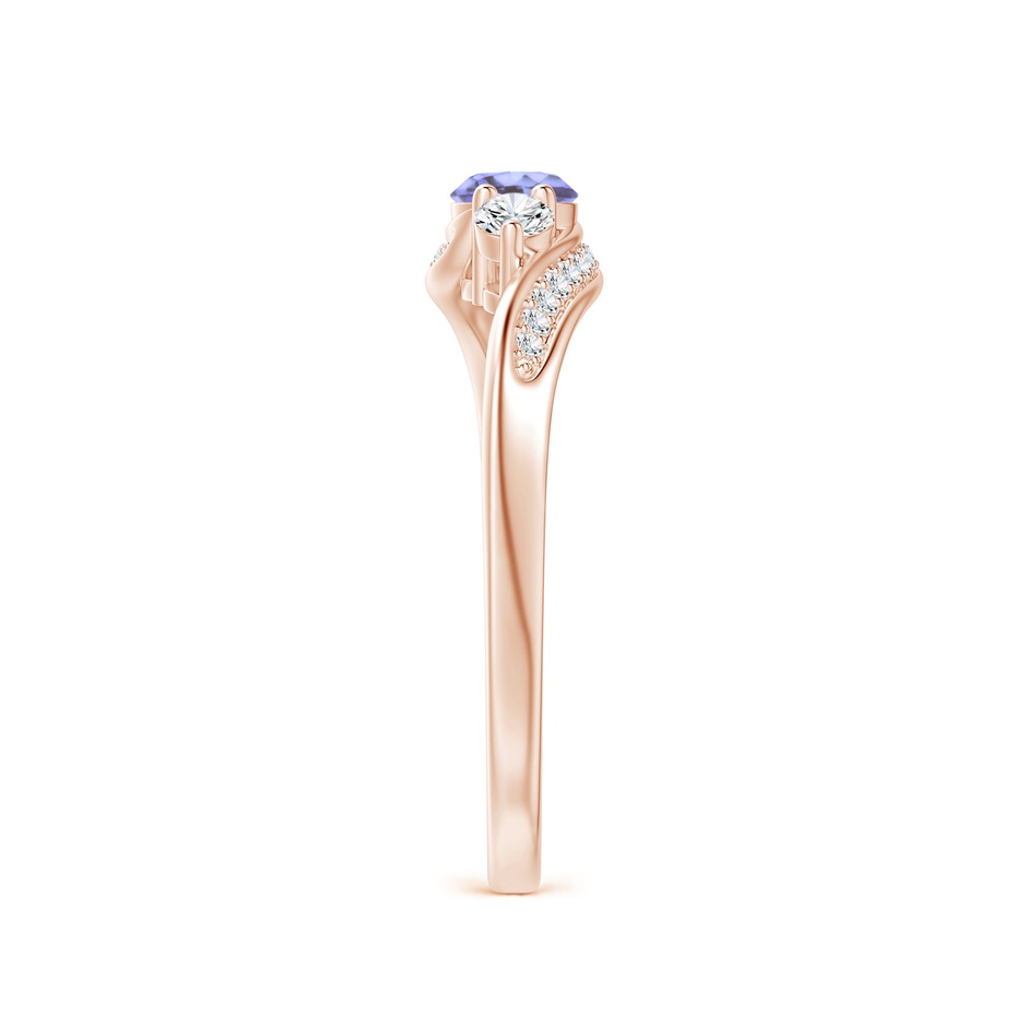 4mm AA Tanzanite and Diamond Three Stone Bypass Ring in Rose Gold side 2
