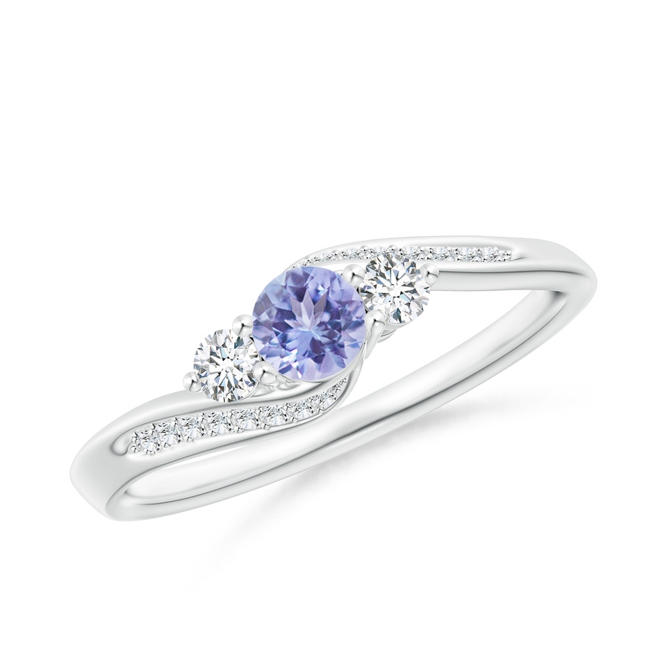 4mm AA Tanzanite and Diamond Three Stone Bypass Ring in White Gold 