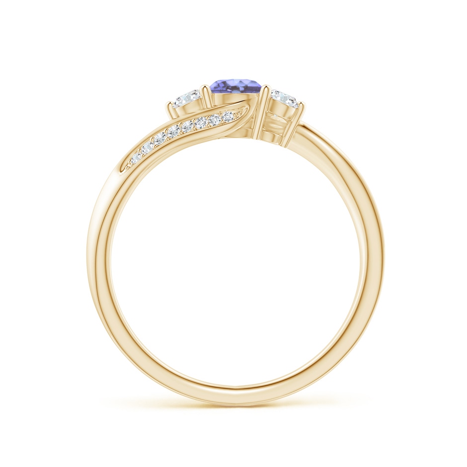 4mm AA Tanzanite and Diamond Three Stone Bypass Ring in Yellow Gold side 1