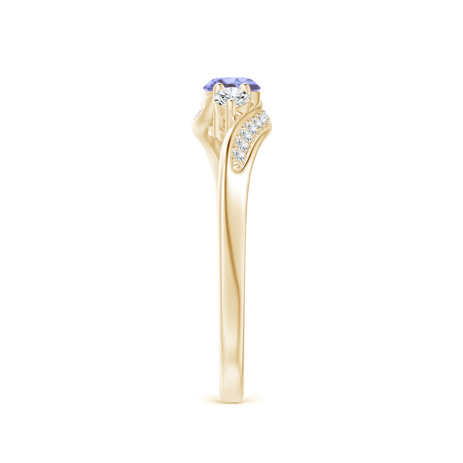 4mm AA Tanzanite and Diamond Three Stone Bypass Ring in Yellow Gold side 2