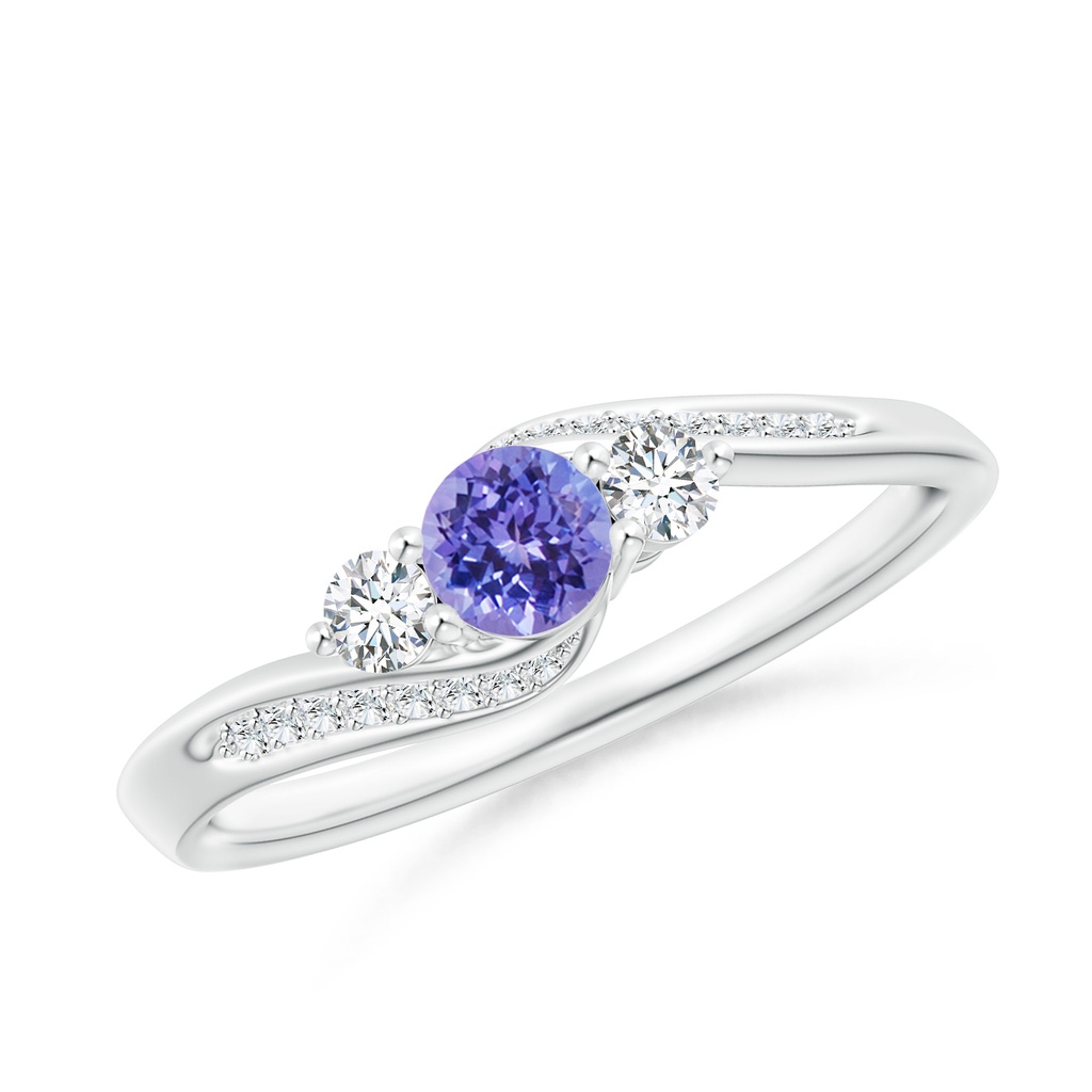 4mm AAA Tanzanite and Diamond Three Stone Bypass Ring in White Gold