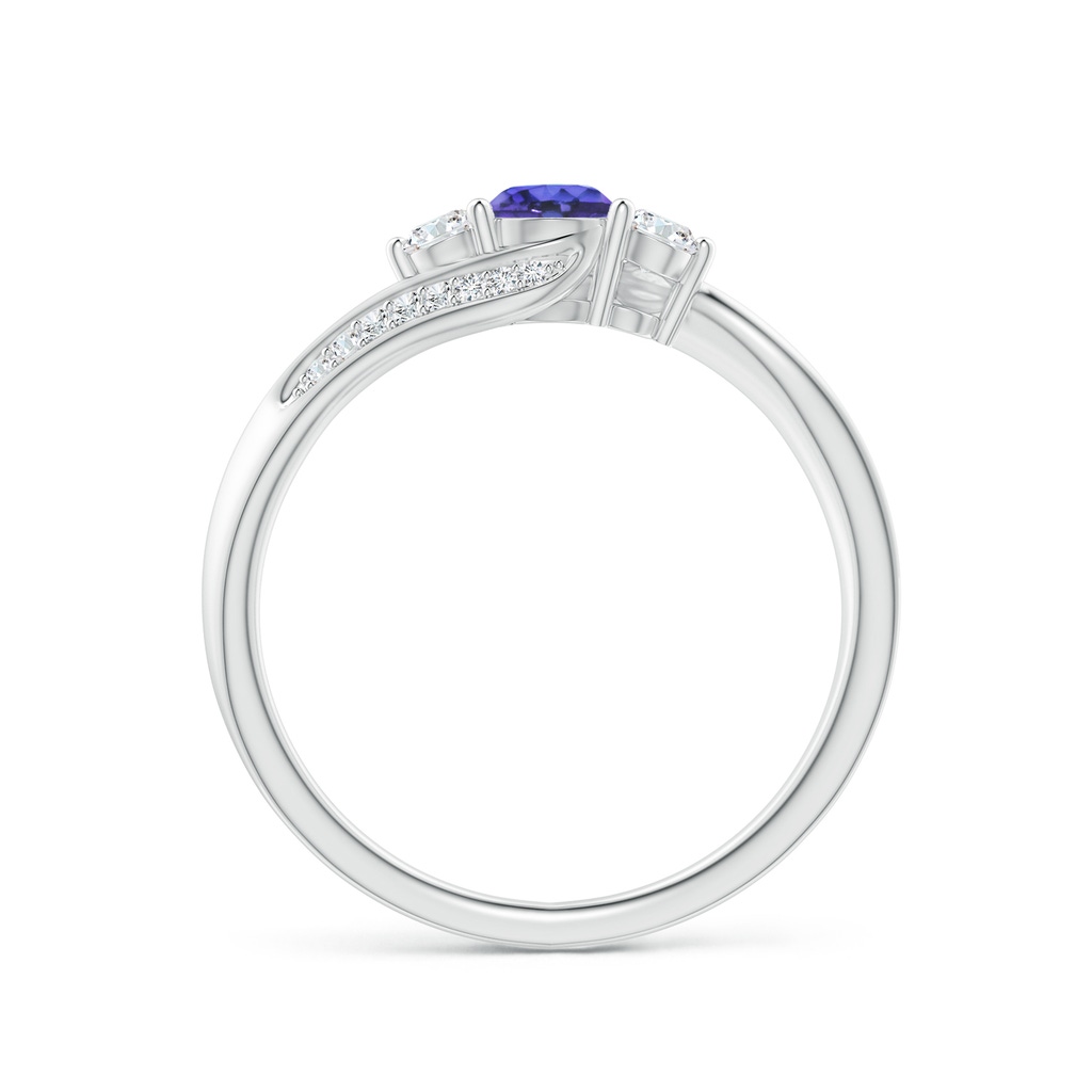 4mm AAA Tanzanite and Diamond Three Stone Bypass Ring in White Gold - side 1