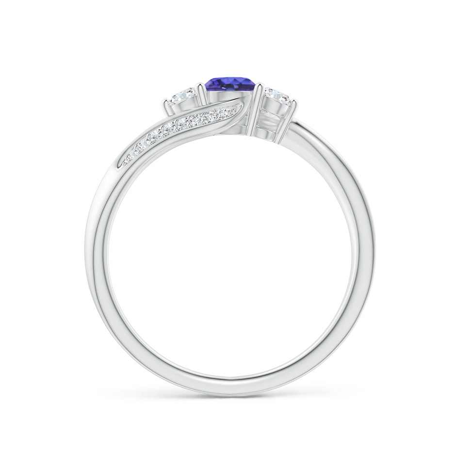 4mm AAA Tanzanite and Diamond Three Stone Bypass Ring in White Gold side 1