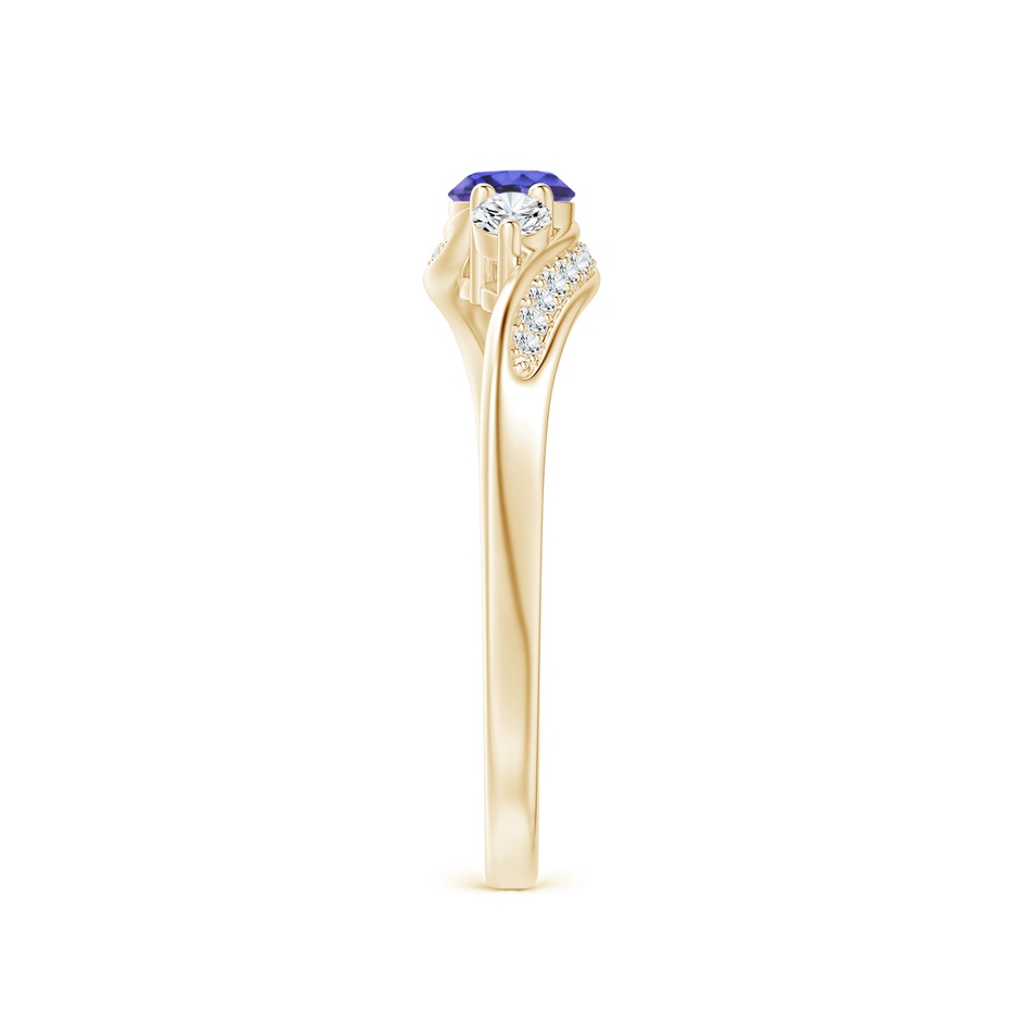 4mm AAA Tanzanite and Diamond Three Stone Bypass Ring in Yellow Gold side 2