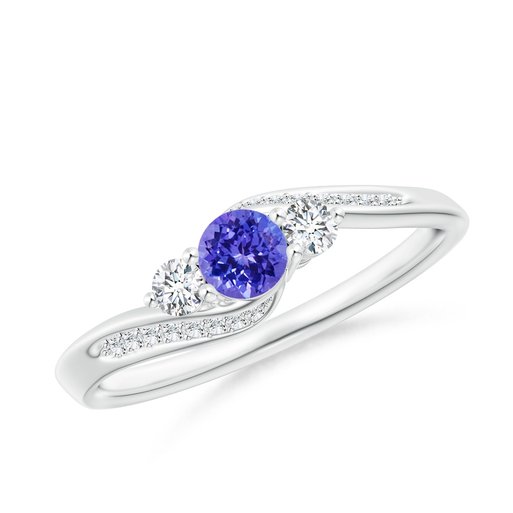 4mm AAAA Tanzanite and Diamond Three Stone Bypass Ring in P950 Platinum