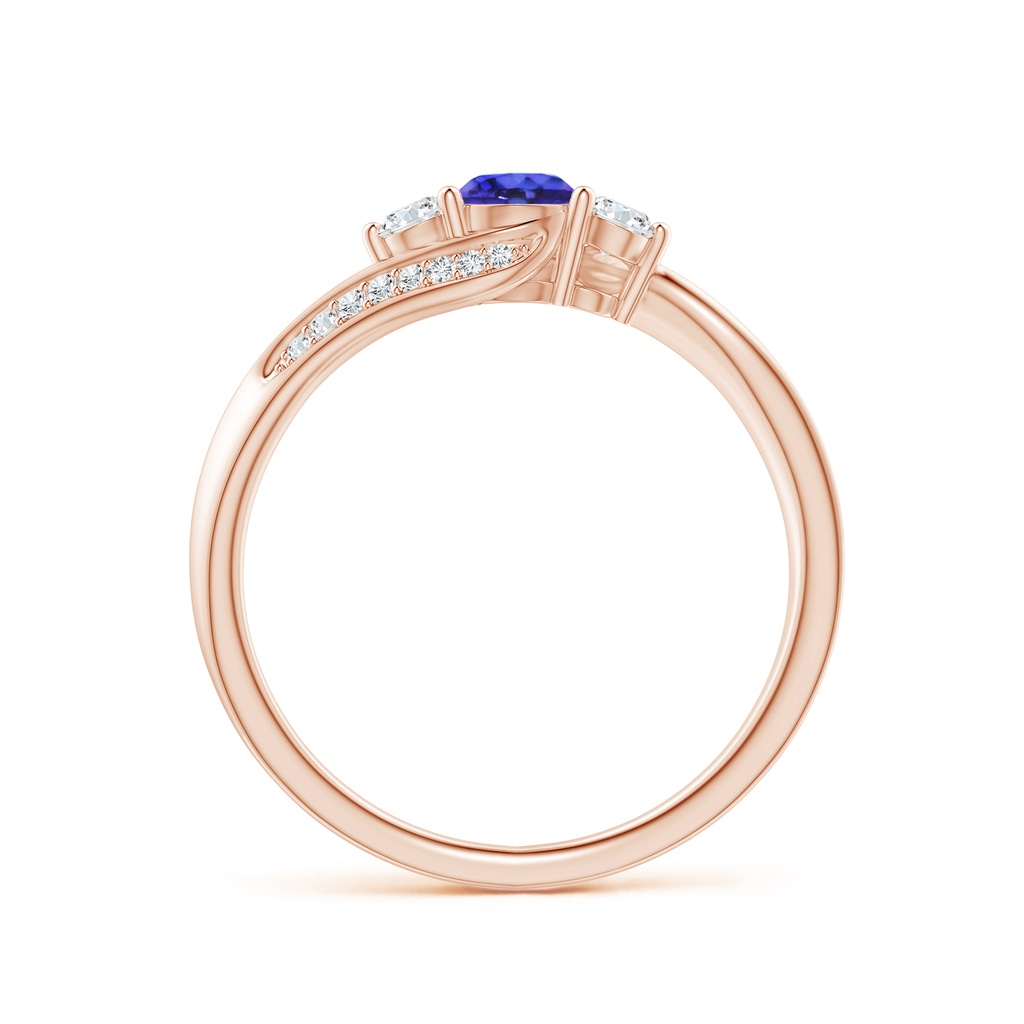 4mm AAAA Tanzanite and Diamond Three Stone Bypass Ring in Rose Gold Side 1