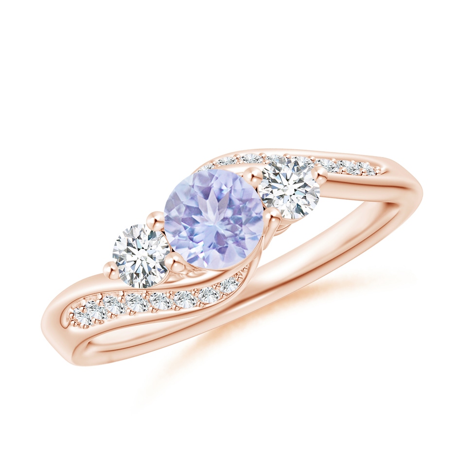 5mm A Tanzanite and Diamond Three Stone Bypass Ring in Rose Gold 