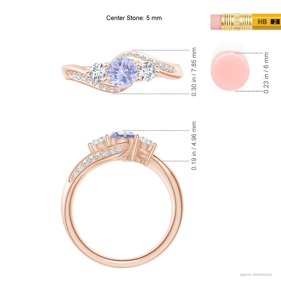 5mm A Tanzanite and Diamond Three Stone Bypass Ring in Rose Gold ruler