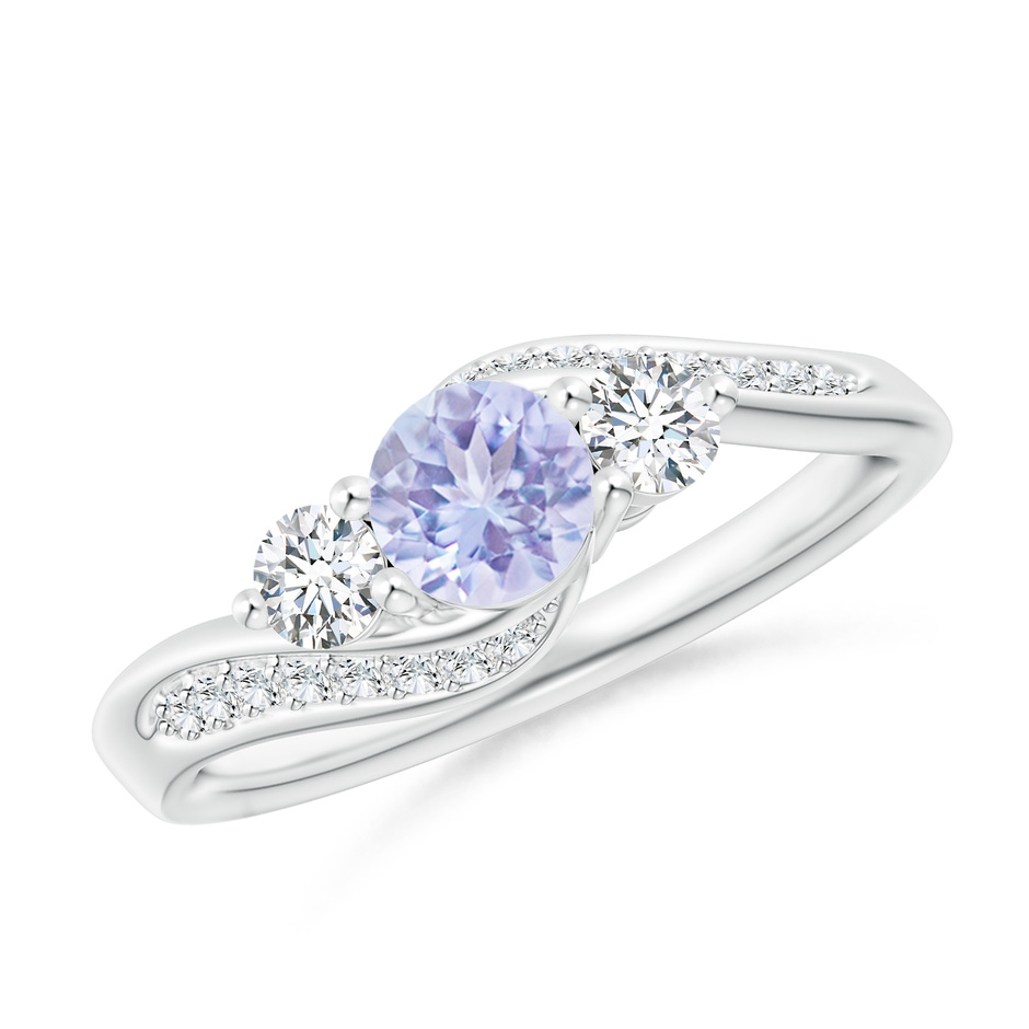 5mm A Tanzanite and Diamond Three Stone Bypass Ring in White Gold 