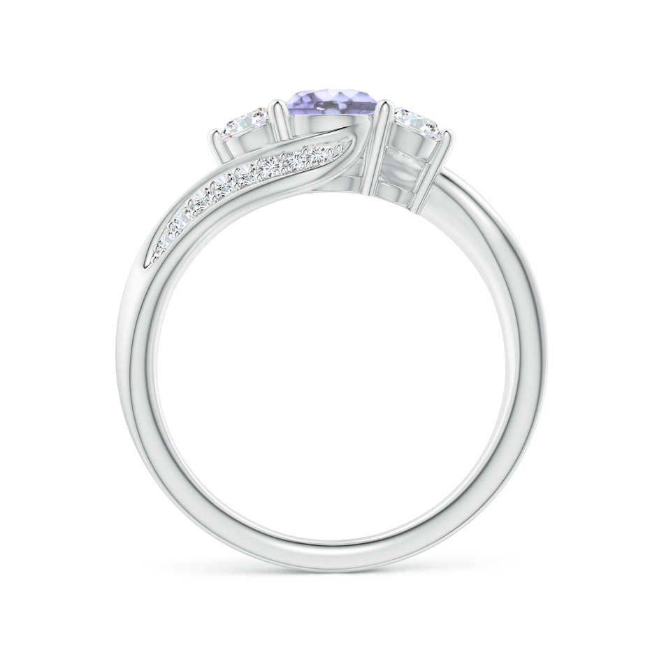 5mm A Tanzanite and Diamond Three Stone Bypass Ring in White Gold side 1