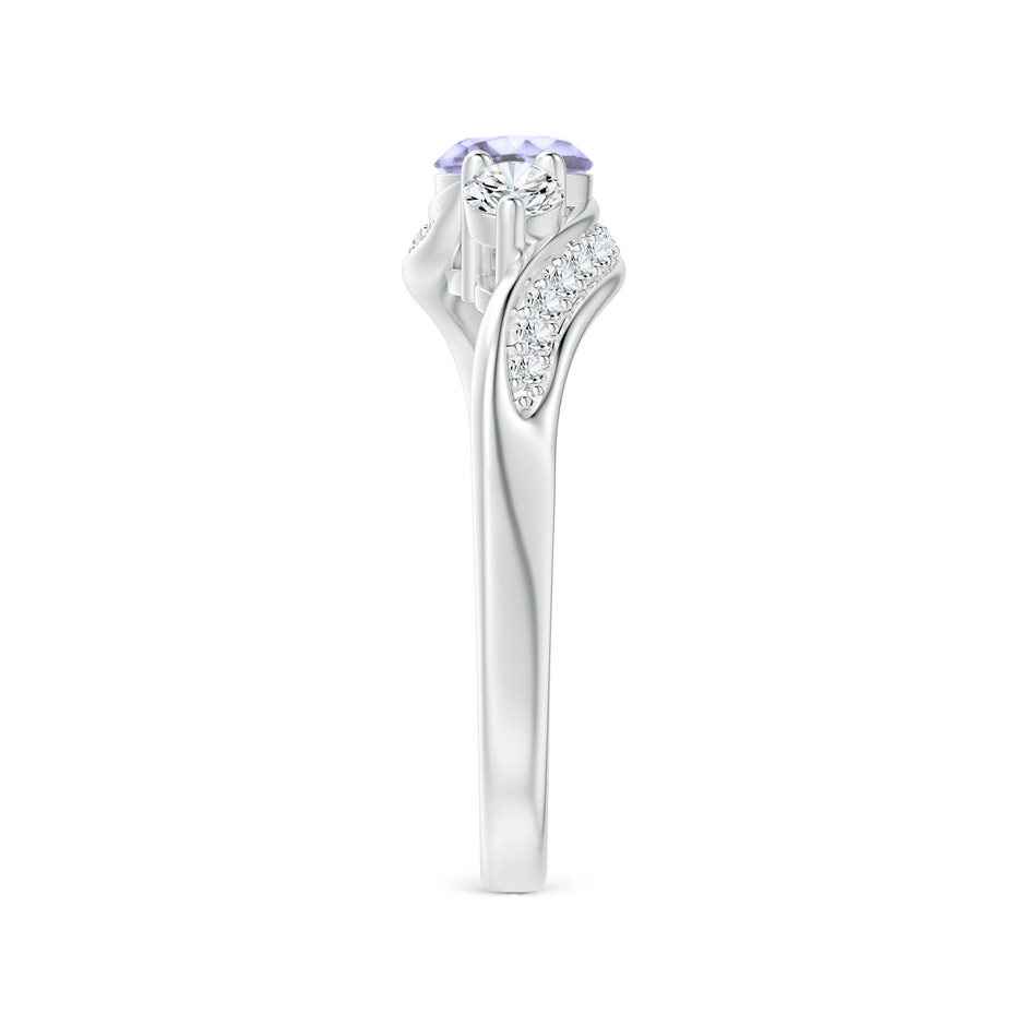5mm A Tanzanite and Diamond Three Stone Bypass Ring in White Gold side 2