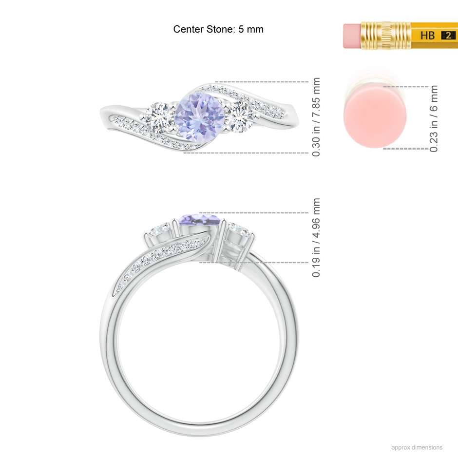 5mm A Tanzanite and Diamond Three Stone Bypass Ring in White Gold ruler