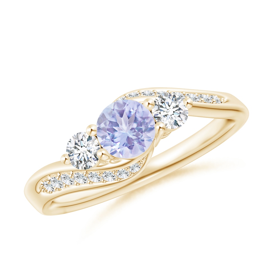 5mm A Tanzanite and Diamond Three Stone Bypass Ring in Yellow Gold 